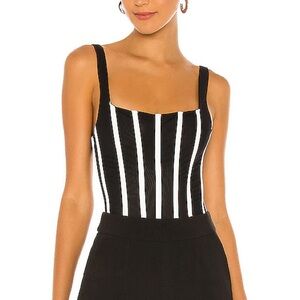 MISHA COLLECTION Black Bodysuit with White Vertical Stripes